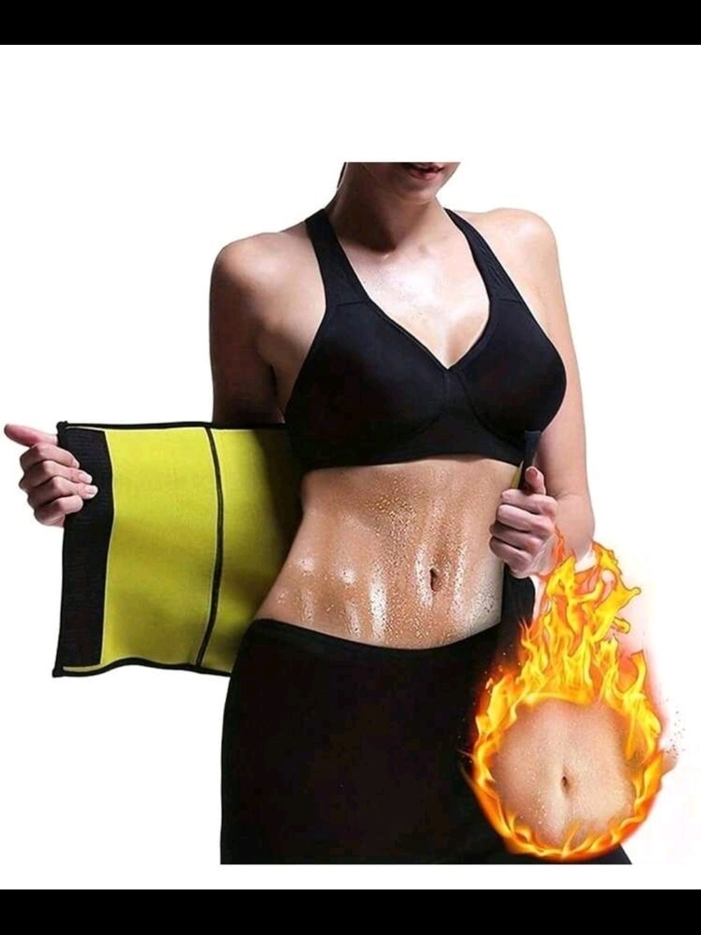 Waist Trimmer Sweat Belt - Black and Neon Yellow - Size L
